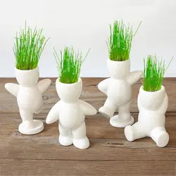 Новый роман керамика карликовые деревья голова трава кукла волосы белый ленивый человек положиться завод сад DIY Мини