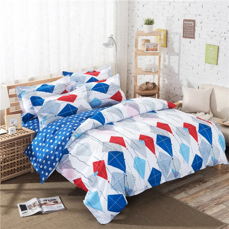 

4pcs Lovely Student Dormitory Duvet Cover Set Flat Sheet Pillowcase Adult's Bed Cover King Bed Quilt Comforter Cover Bedding Set