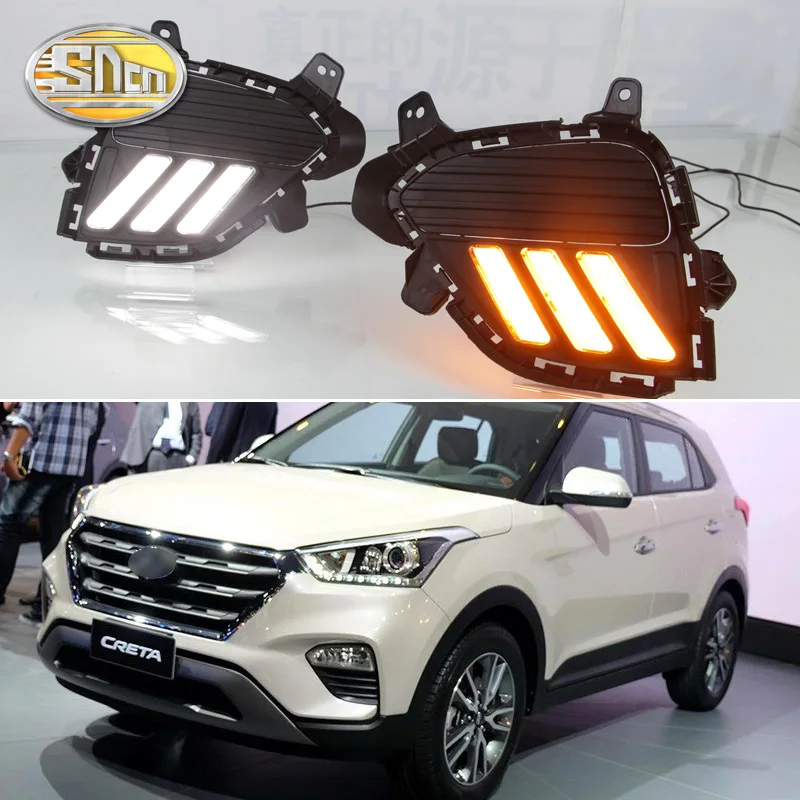 

DRL For Hyundai Creta IX25 2017 2018 LED Daytime Running Light South American version fog DRL with yellow turning signal lamp