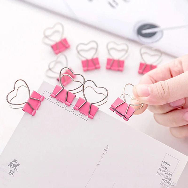 

Love Heart Binder Clips Metal Cute Clamp Clips For Photos Albums Office School Paper Bills Receipt Organizer Binding Kids Gift