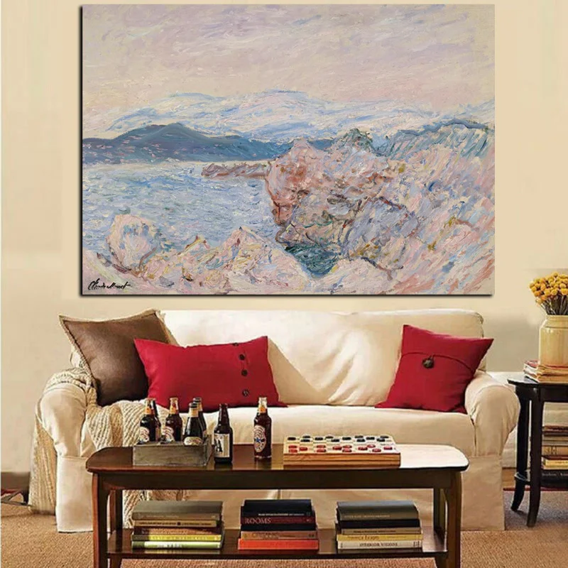 Print Canvas Wall Art Impressionis Claude Monet Winter Cliffs Landscape Oil Painting Poster Modern Wall Picture for Living Room 