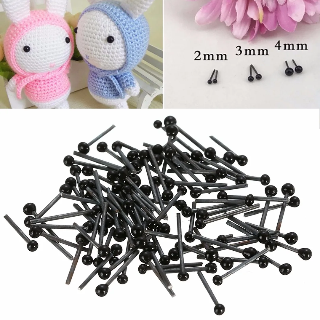 2/3/4mm 150pairs Durable Doll Eyes Black Glass Safety Eye Practical Parts for Teddy Bear Dolls Animal Toys