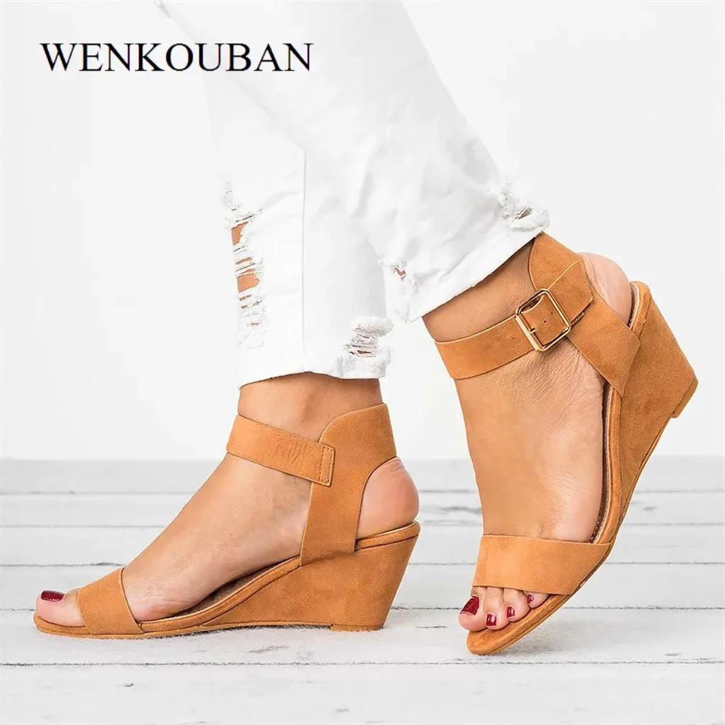 

Sandals Women Wedges Shoes Female Summer High Heel Buckle Strap Ladies Pumps Casual Peep Toe Gladiator sandalias Mujer 2019