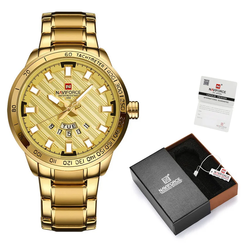 NAVIFORCE Роскошные Брендовые мужские часы Модные Кварцевые полностью стальные мужские часы с коробкой набор для продажи мужские спортивные водонепроницаемые наручные часы - Цвет: GG-Box-B