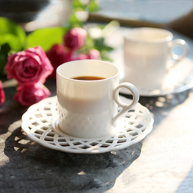 

Nordic Bone China Coffee Cups and Saucers Exquisite hollow Coffee Cup tea cup Afternoon tea cup Home Drinkware