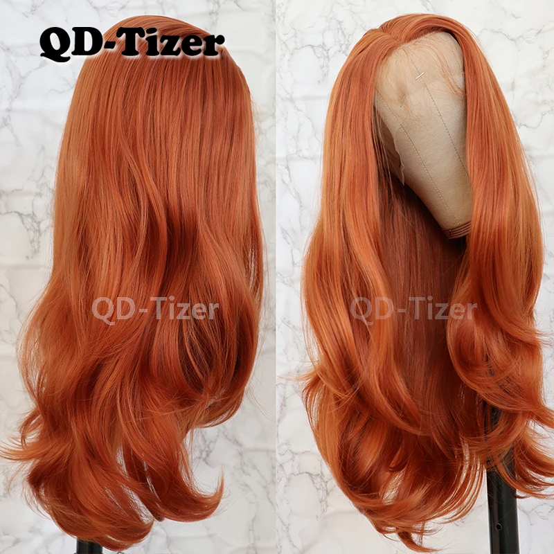 QD-Tizer натуральные волнистые волосы оранжевого цвета высокотемпературное волокно термостойкие синтетические парики на кружеве для женщин
