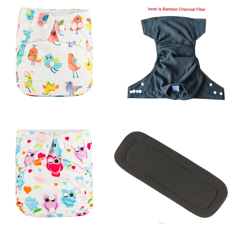 

[ 3.28 Pomotion] Baby Bamboo Charcoal Diaper Covers 3pcs +3pcs Bamboo Charcoal Inserts five Layers For Pocket Nappy Manufacturer