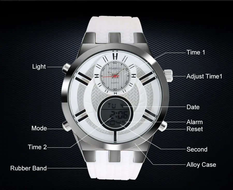 BOAMIGO Mens Watches Top Brand Luxury Dual Display Digital Military Quartz Watch White Rubber Gift Wristwatches for Casual Dress (11)