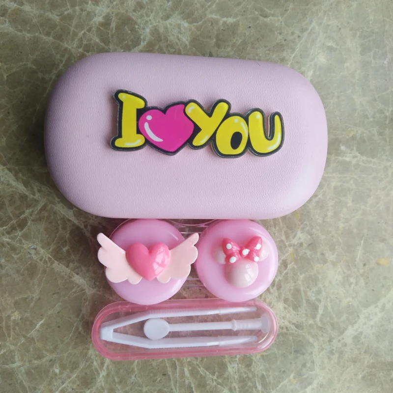 

LIUSVENTINA DIY Resin Cute Flying Love Bowknot I Love U Hand-made Contact Lens Case Box Container for Color Lenses Random Color