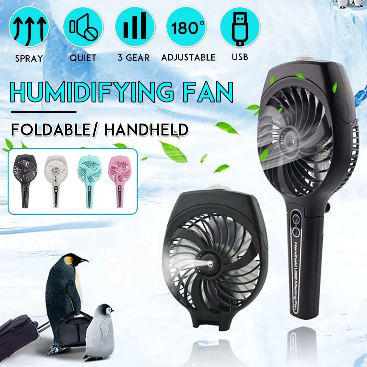 

Collapsible Portable Misting Fan Mini USB Handheld Humidifier Mist Water Spray Air Conditioning Moisturizing Fan