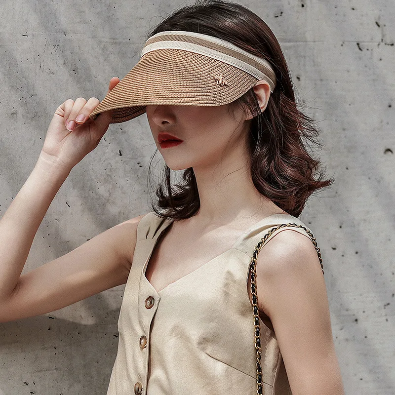 

Spring Summer Beach Straw Sun Hats for Women Empty Top Hat Outdoor UV Protection Girls Sunhat Cap Female Bee Straw Visor Caps