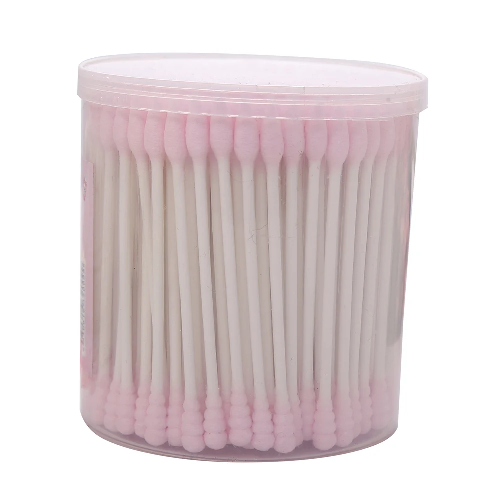 200 шт острые круглые спиральные ватные палочки, 12 цветов, женские ватные палочки для макияжа, чистка ушей в носу, инструменты для ухода за здоровьем - Color: Pink