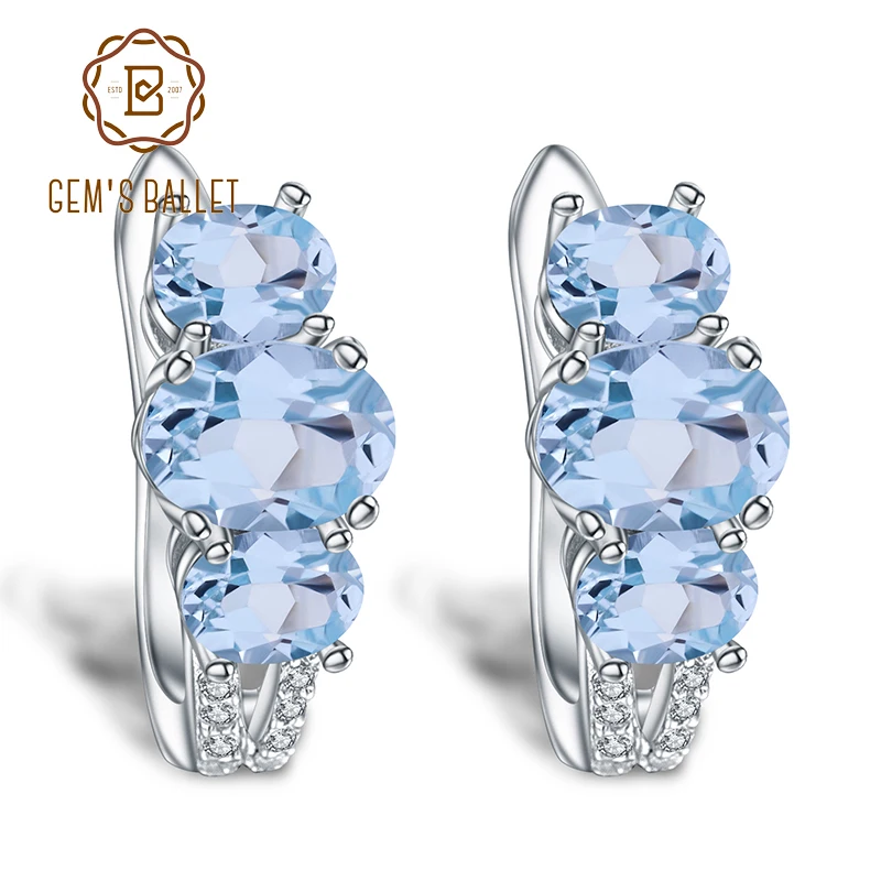 

GEM'S BALLET 5.55Ct Natural Sky Blue Topaz Birthstone Earrings 925 Sterling Silver Gemstone Stud Earrings for Women Fine Jewelry