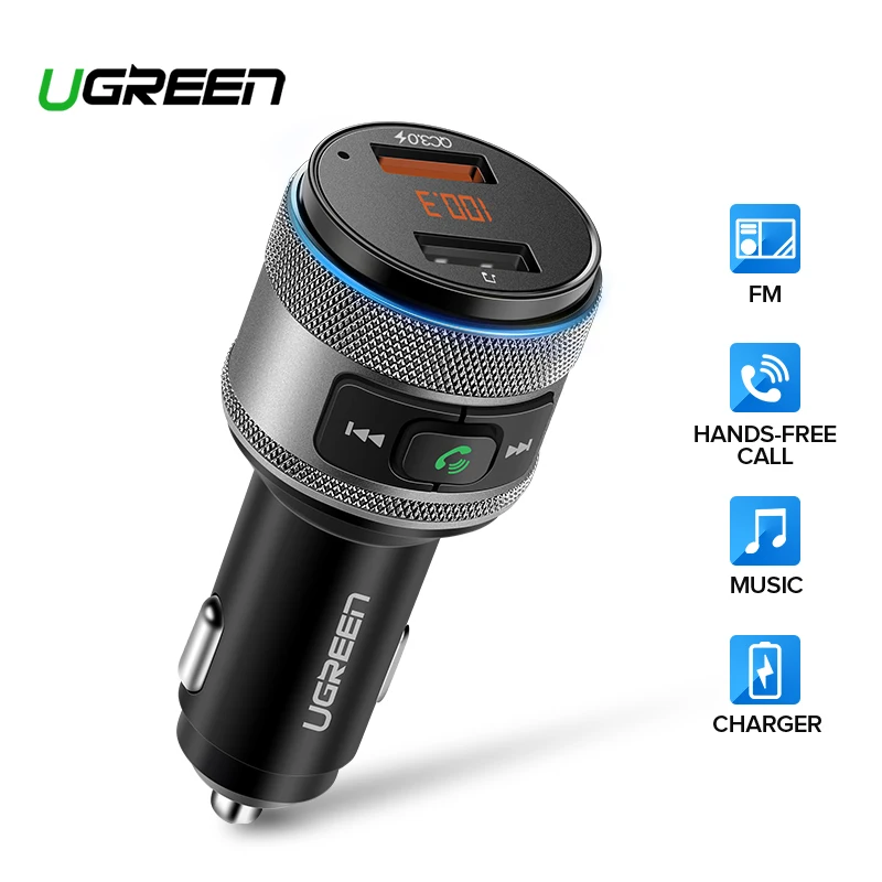 Ugreen شاحن سيارة بلوتوث FM الارسال سريعة 3.0 سريع شاحن هواتف xiaomi USB شاحن آيفون X سامسونج هواوي الأيدي الحرة