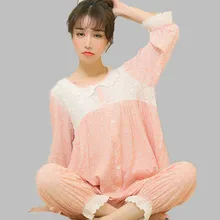 Корейский осень-зима с длинным рукавом пижамы костюм для девочки пижама Femme ETE хлопковые пижамы для Для женщин Pijamas Mujer e0352