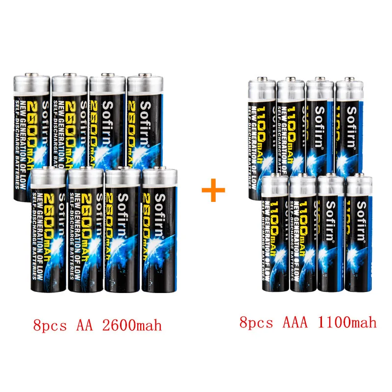 Sofirn аккумуляторы AAA 1100mah(8 шт.)+ AA 2600mah(8 шт.) 1,2 V NI-NH аккумуляторы с коробкой для хранения