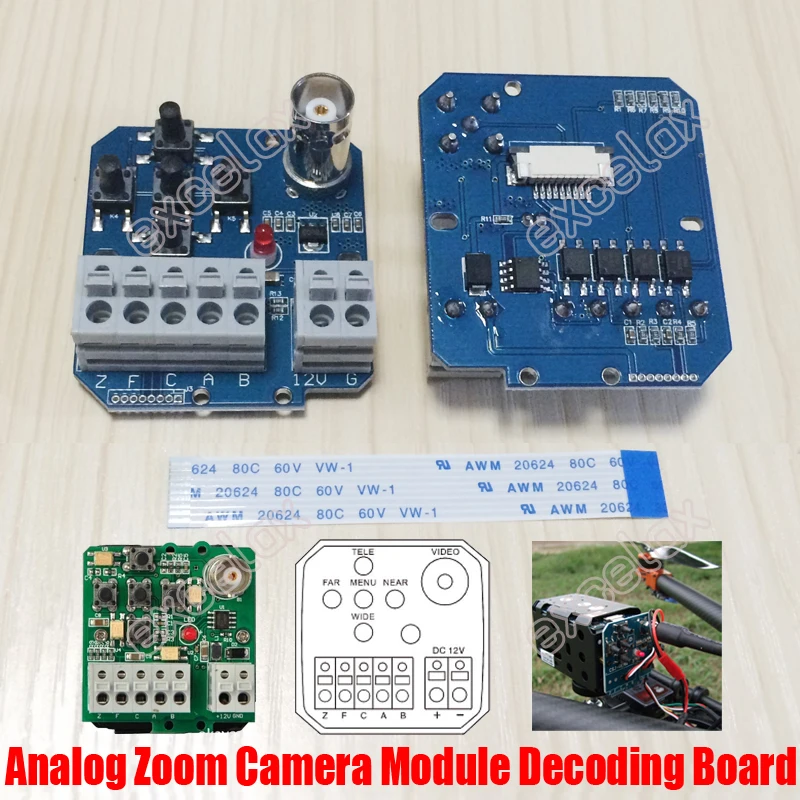 

Zoom Camera Module Decoding Board BNC RS485 OSD Menu Controller PCB Button Control 9Pin Ribbon Cable Analog Block Camera Decode