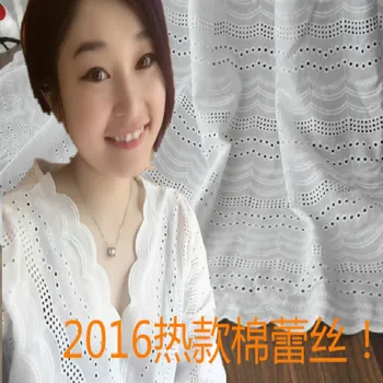 

100%Cotton Single Side Wave Striped Cotton Cloth Embroidered Lace Fabric Width 130cm 1Meter