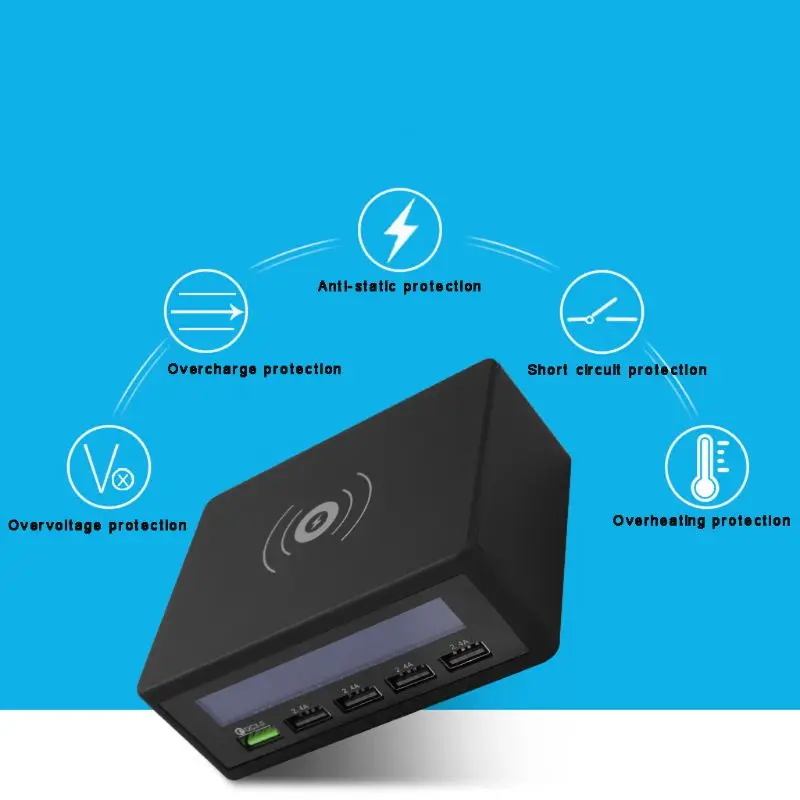6-في-1 متعددة الهاتف QC 3.0 شحن محطة 5 منافذ USB و شاحن لاسلكي سريع ل سامسونج فون باد المحمول هاتف لوحي 6-في-1 متعددة الهاتف QC 3.0 شحن محطة 5 منافذ USB و شاحن لاسلكي سريع ل سامسونج فون باد المحمول هاتف لوحي