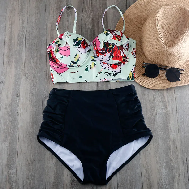 

Summer Plus Size Bikini Set Sexy Ruffle Swimsuit Women High Waist Bikinis 2019 Biquini Push Up Swimwear Support Bathing Suit 3XL