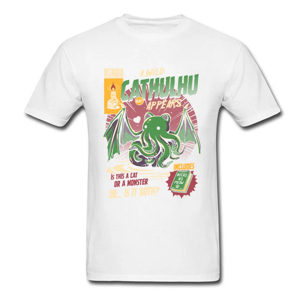 Cathulhu Street Labor Day Cotton Fabric Round Collar Men Tees cosie Clothing Shirt Family Short Sleeve T-Shirt Cathulhu white