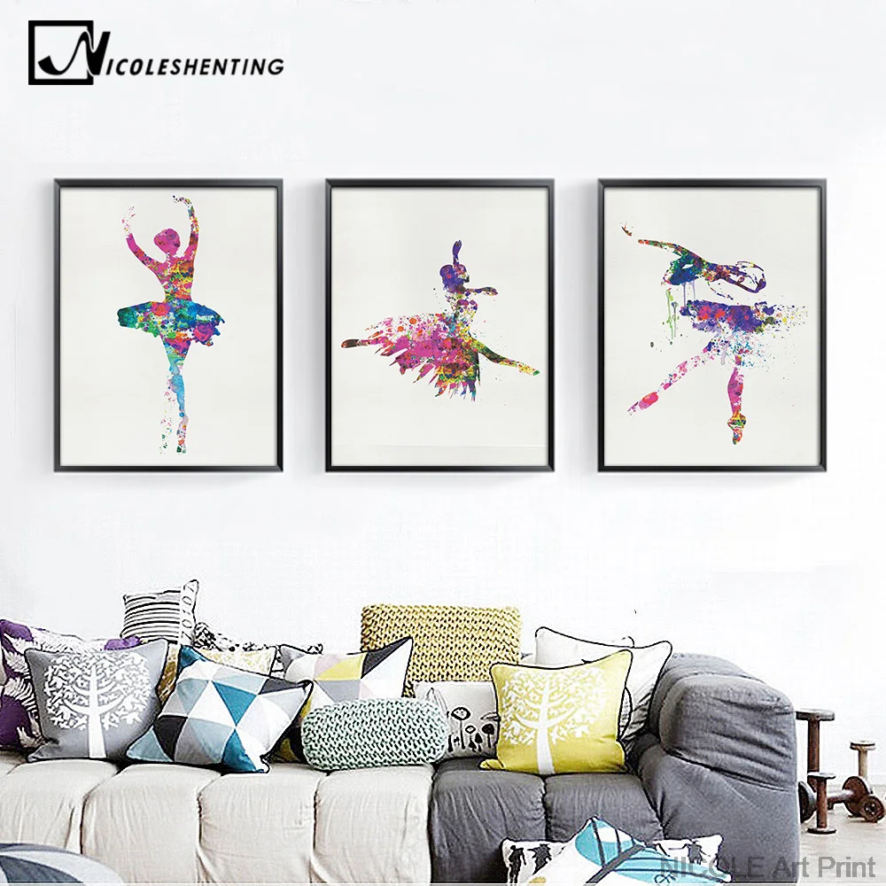 Balerina baletni ples dekle minimalistično umetniško platno poster slikanje akvarelni tisk za sodobno dnevno dekoracijo dnevne sobe C66