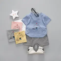 Летняя коллекция 2019 года, для маленьких мальчиков и девочек, для малышей, Милая футболка с рисунком собаки для малышей, топы + полосатые