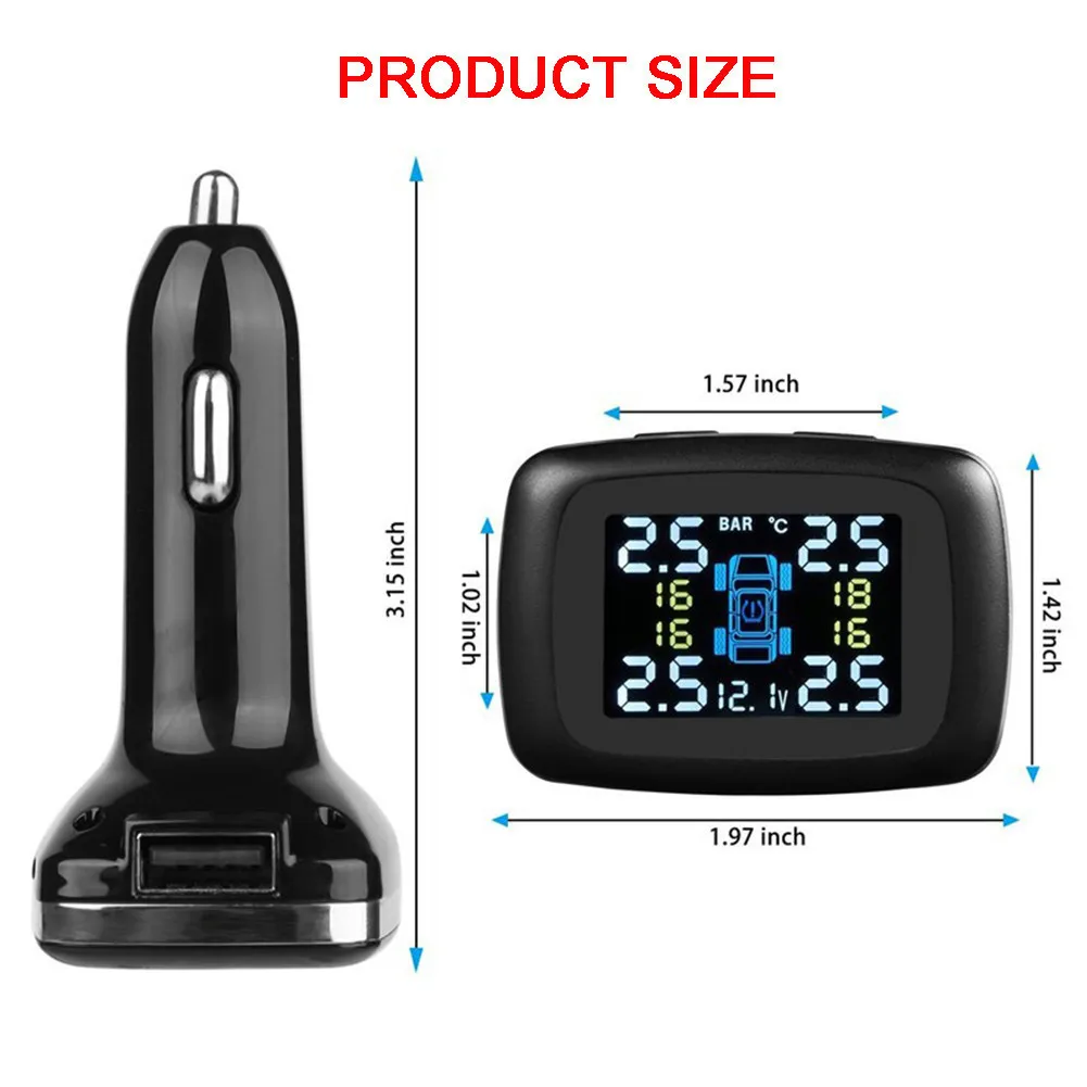 TP620 Wireless Smart Car TPMS 12V Digital Tire Pressure Monitoring System Tire Pressure Alarm External & Internal Sensor