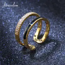 Anti Allergy Luxury Open Ring Cubic Zirconia Paved Engagement Rings Silver Gold Color Crystal Wedding Jewelry for Women T