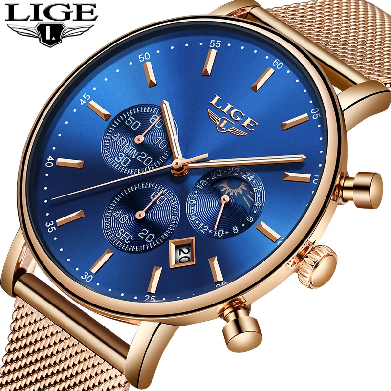 LIGE, модные мужские часы, Лидирующий бренд, Роскошные Кварцевые часы, мужские повседневные тонкие сетчатые стальные водонепроницаемые спортивные часы, мужские часы+ коробка
