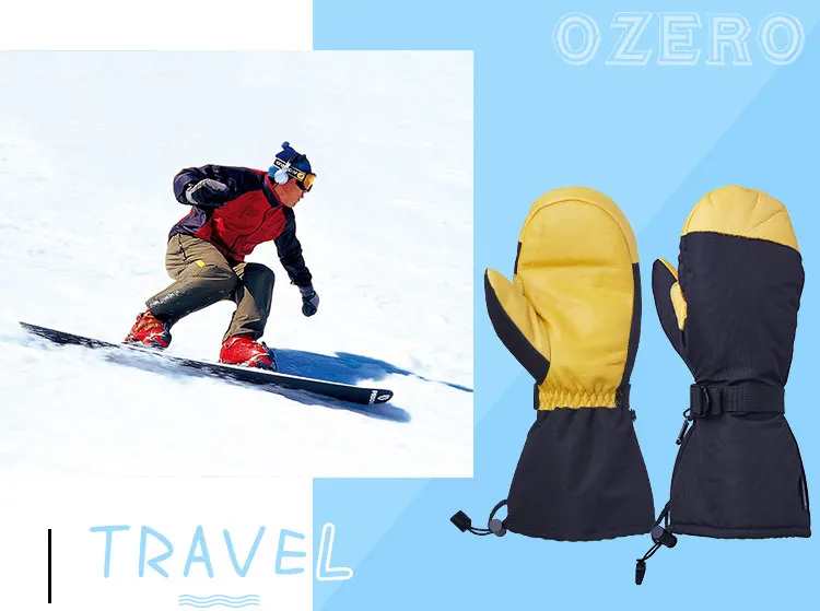 OZERO, зимние перчатки из воловьей кожи, для катания на лыжах, ветрозащитные, водонепроницаемые, теплые, спортивные, для езды на мотоцикле, для снега, для мужчин и женщин, 9008