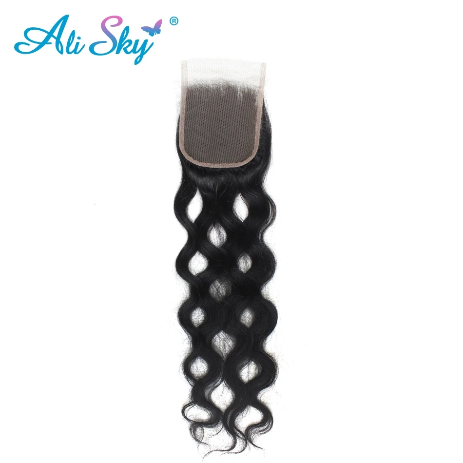 Natural wave Peruvian 4bundles with one piece Lace closure 100% human hair no tangle no shedding non remy can be dyed Ali Sky