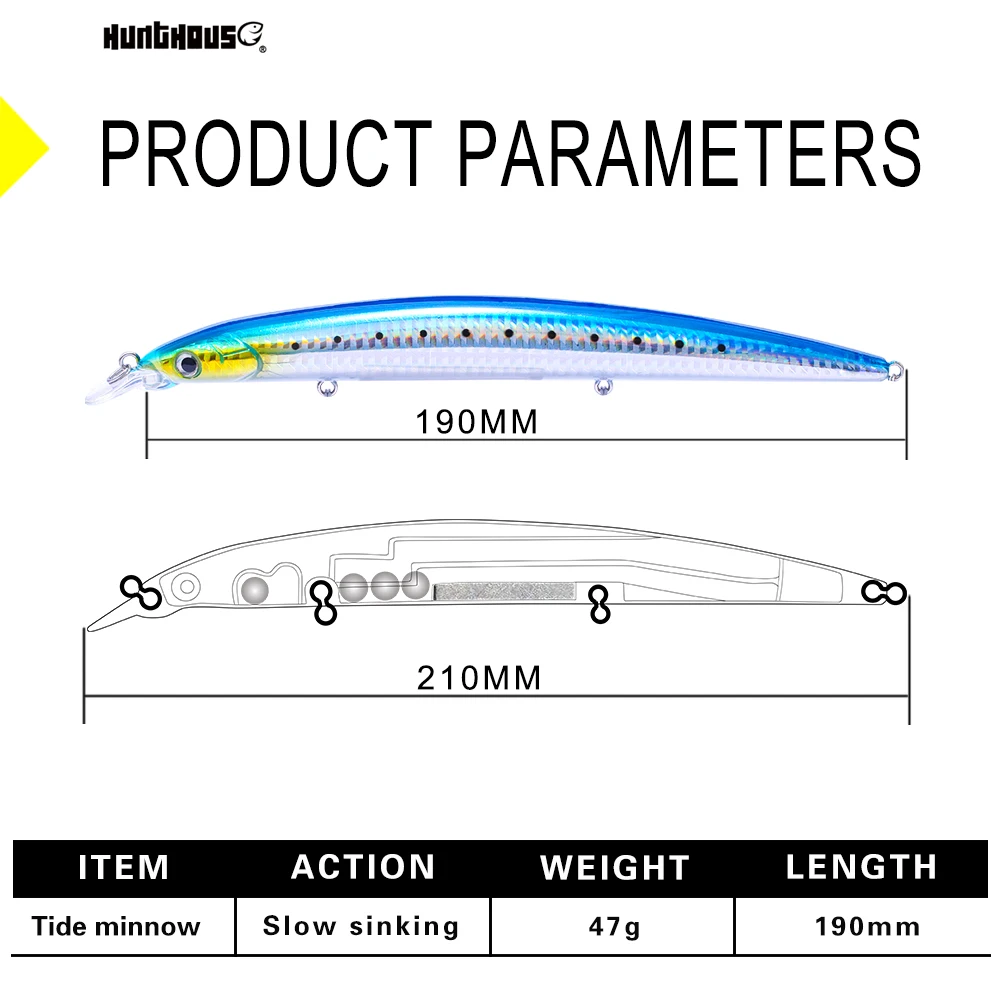 Hunthouse рыболовная приманка Tide тонкий гольян длинный литье 190 мм 46 г плавающая твердая приманка stickbait Морская рыбалка для морской щуки