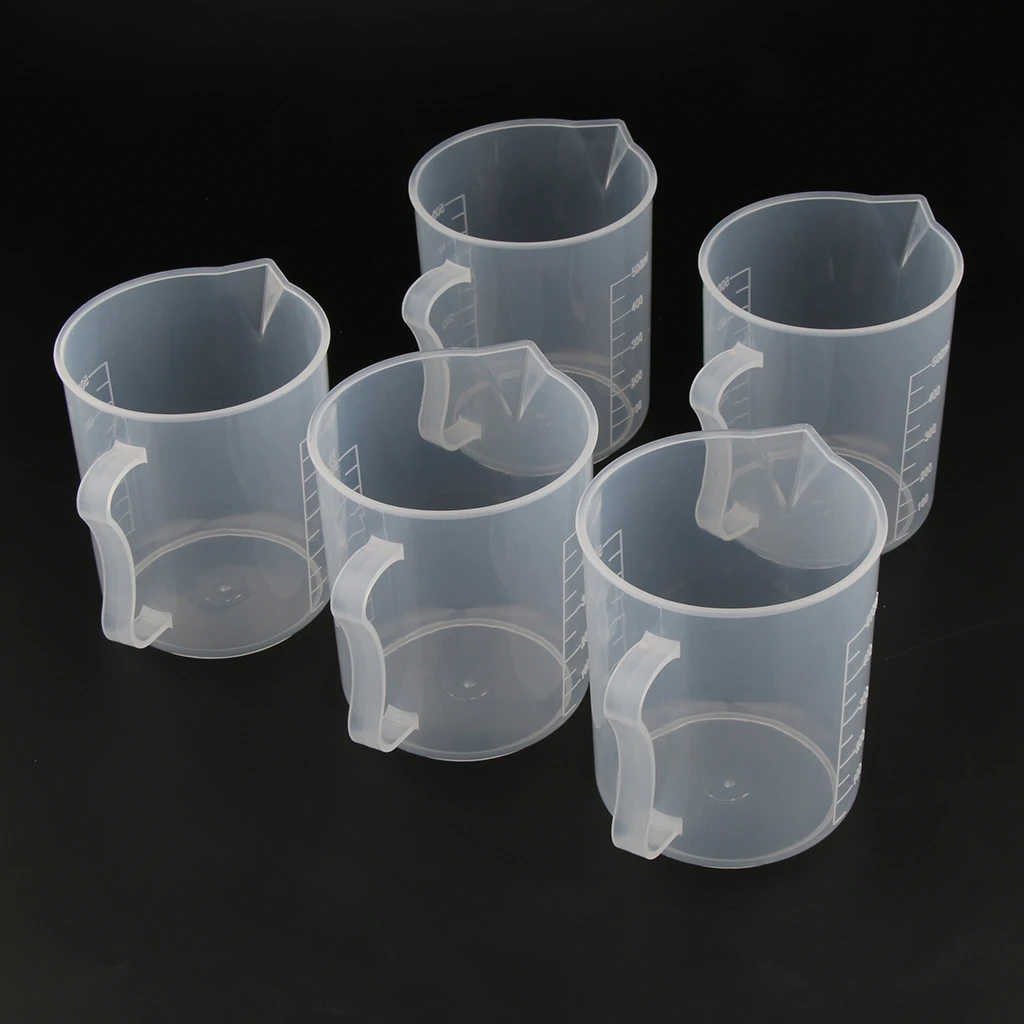 Clear Graduated Beaker Measuring Cup Jug with Handle Grip Metric 500mL 5pcs