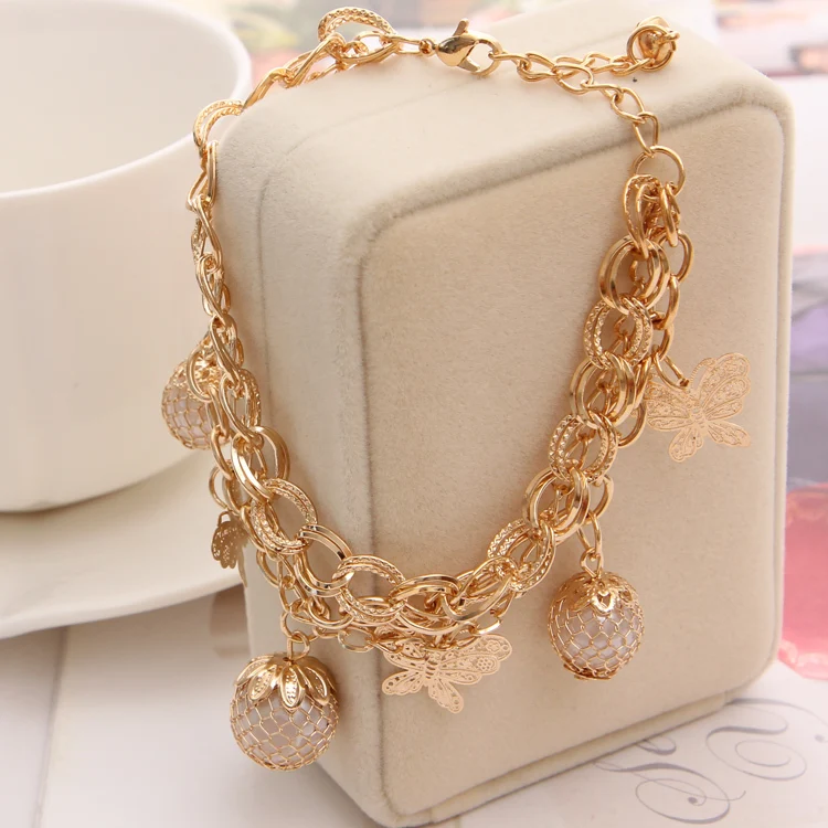 

Gold Multilayer Butterfly Bracelets For Women Link Chain Beaded Bracelet Imitation Pearl Pendant Bracelet Summer Pulseras Mujer