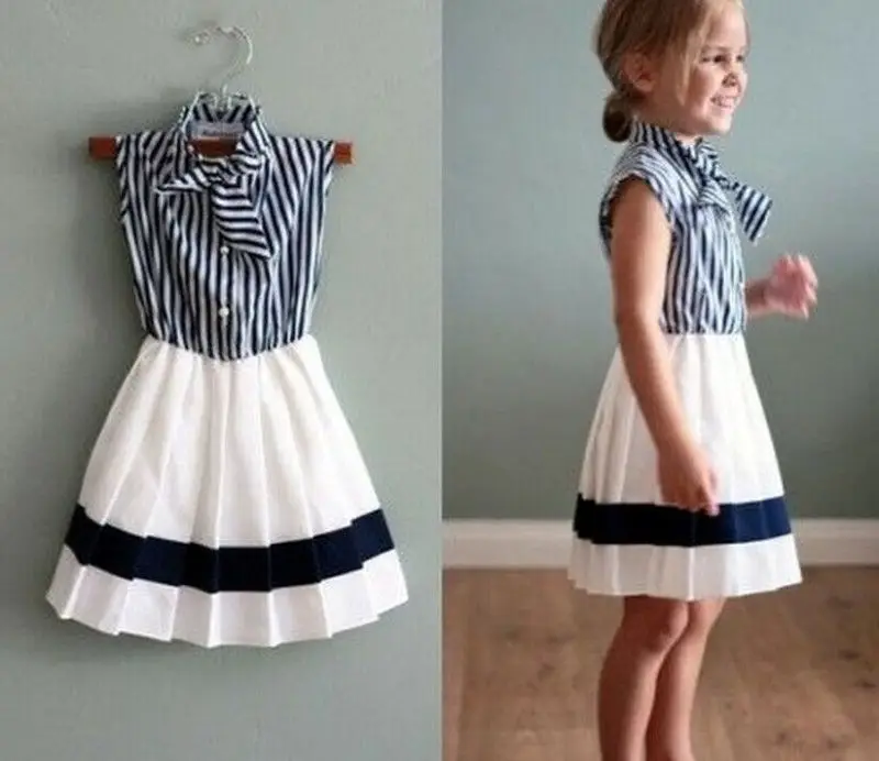 

Baby Girls Navy Striped Woven Fabric Dress Summer Sleeveless Sailor Dresses For Kids Baby Girls Clothing
