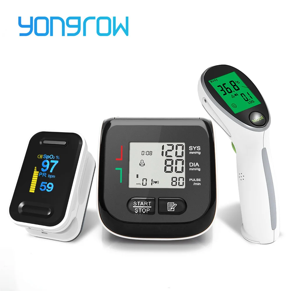 Yongrow Black LED Fingertip Pulse Oximeter & LCD Wrist Blood Pressure Monitor & Baby Ear Infrared T