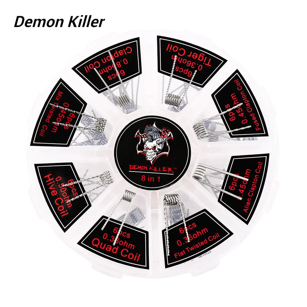 Baratos Original 48 unids piezas demonio Killer 8 en 1 Kit de bobina con Hive Quad Tiger Clapton mezcla Twisted Flat Twisted Fused Alien Coil e cig Core