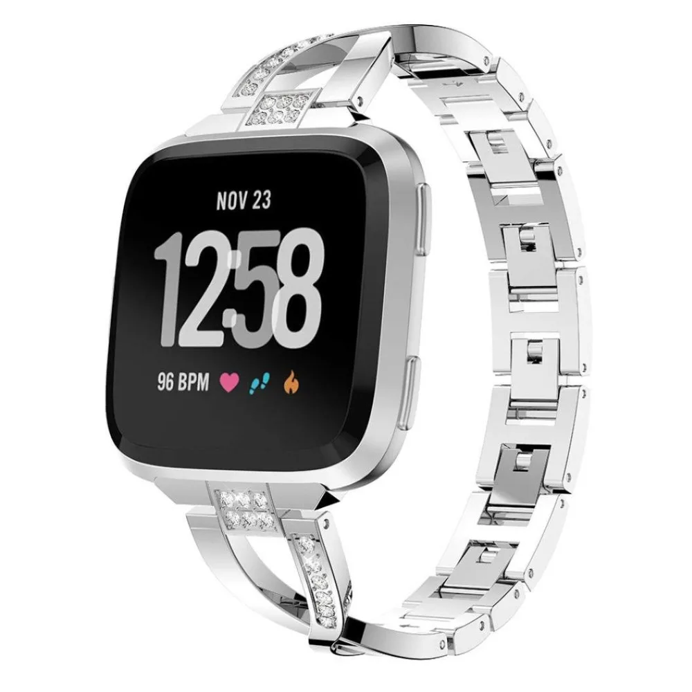 Bling Band for Fitbit Versa Smart watch Stainless Steel Replacement Bracelet with Diamond Rhinestones X-Link Small Large (8)