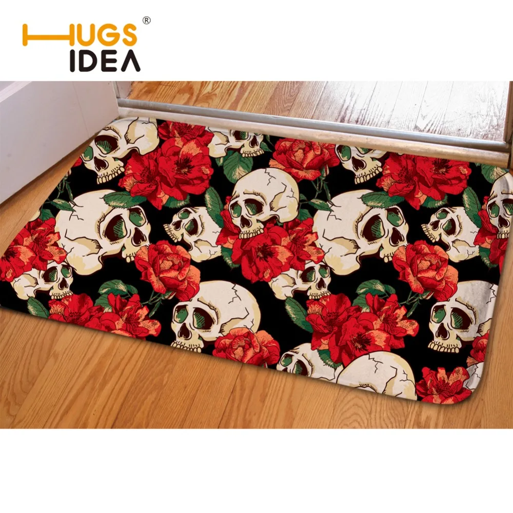

HUGSIDEA Colorful Print Skull Carpet for Living Room Soft Flannel Bedroom Kitchen Rugs Non-slip Home Carpets Rugs Cuisine Door