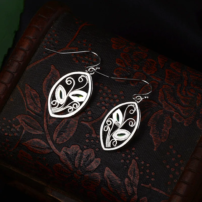 Креативные 925 Серебряные Eden красочные серьги из лунного камня европейские и американские листья серьги-Крючки для женщин модные подарки