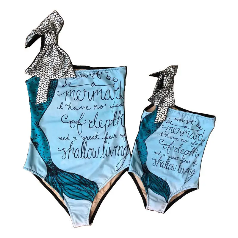 

2019 New Family Matching Mermaid Swimwear Mother And Daughter Fit One Piece Swimsuit Sexy One Shoulder Women Baby Bahitng Suit