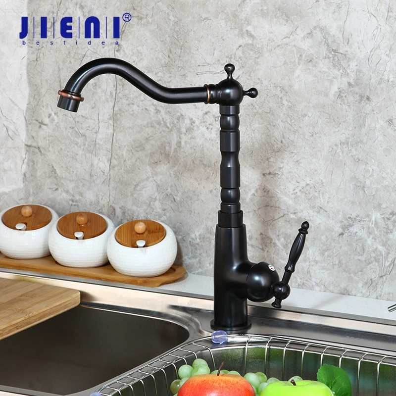 JIENI NEW ORB Black Finish Kitchen Sink Swivel Faucet Mixer Taps Vanity Brass Ceramic Handle Faucet Mixer Tap Faucet
