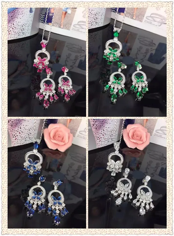 

Free Shipment Designer Style Women Sterling Silver Jewelry Zircon Earring/Necklace Party Set