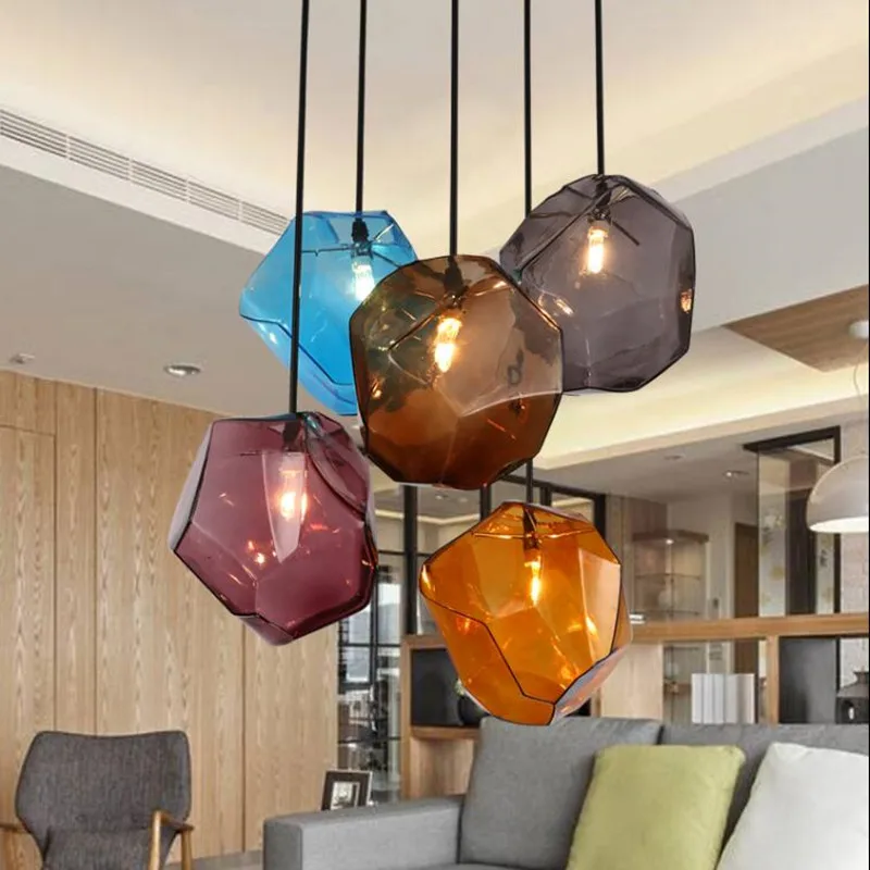 Simple Stone glass pendant light colorful indoor G4 LED lamp The restaurant dining room bar cafe shop lighting Fixture AC110-265 modern colorful color stone glass pendant lights retro hanging restaurant lustres g4 led bulbs fixture indoor lighting