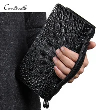 CONTACT S Big Capacity Men Clutch Bag Alligator Leather Hand Bag Double Zipper Embossed Crocodile Clutch