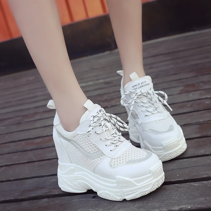 

Fall Sneakers Platform 2019 Mesh Breathable Ladies Casual Shoes Comfortable Light Weight Autumn Sneakers Wedge High Heel