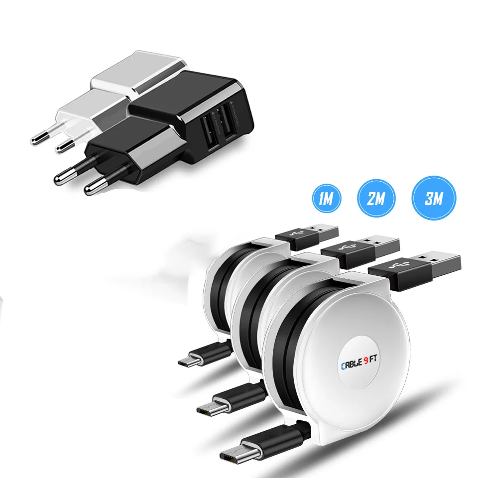 1/2/3 Meter Micro USB Retractable Charging Cable For Samsung Galaxy J3/J5/J7 2017 A3/A5/A7 2016