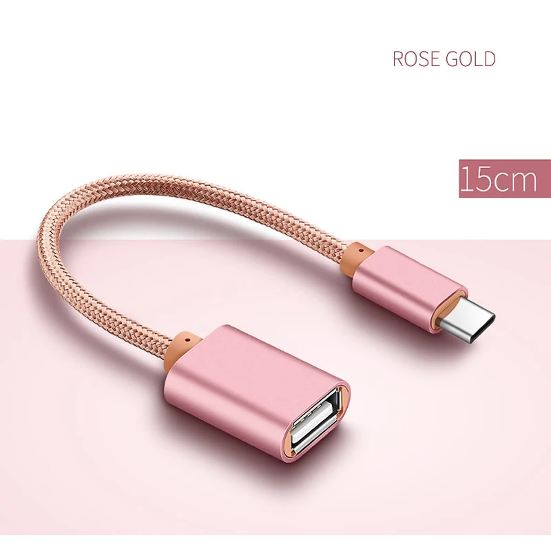 USB OTG Тип C к USB адаптер OTG Быстрая зарядка 15 см тип-c зарядное устройство кабель для передачи данных конвертер для Macbook samsung Xiaomi huawei USB-C - Цвет: rose gold