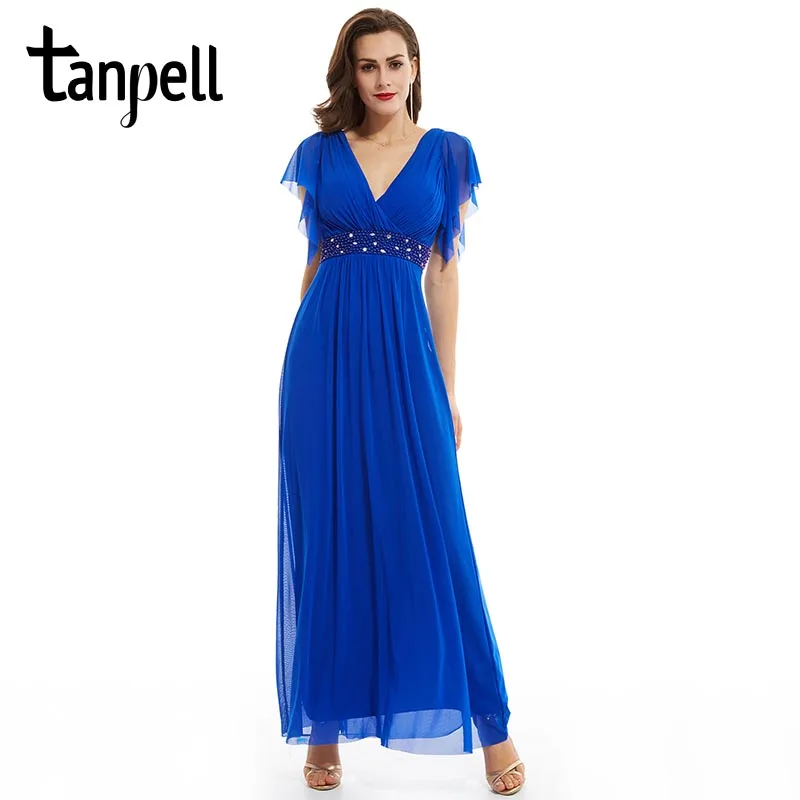 Tanpell v neck long evening dress dark royal